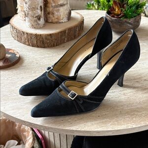 Anne Klein Black Suede Heels with Buckle